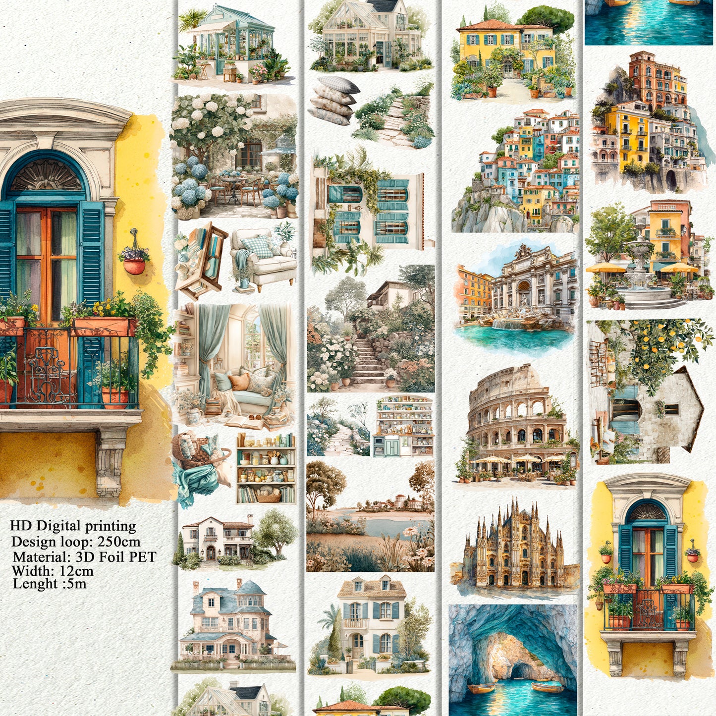 PET 3D raised Coastal and Italian Summer Landscape tape