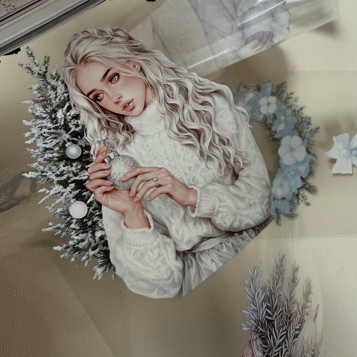 PET 3D raised Classy Old Money and White Luxe Crhistmas tape,one roll fashion, junk journal, scrapbooking,bullet journal, card making.