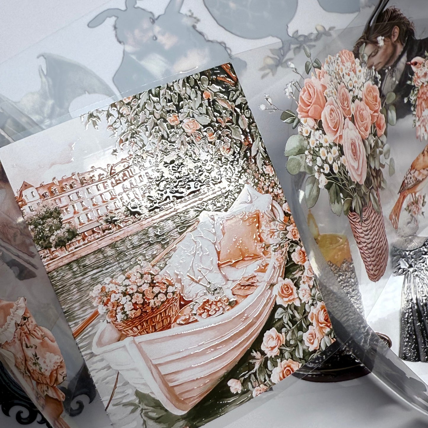 PET 3D raised Peachy Spring and Onyx Nocturne Easter tape,one roll fashion, junk journal, scrapbooking,bullet journal, card making.