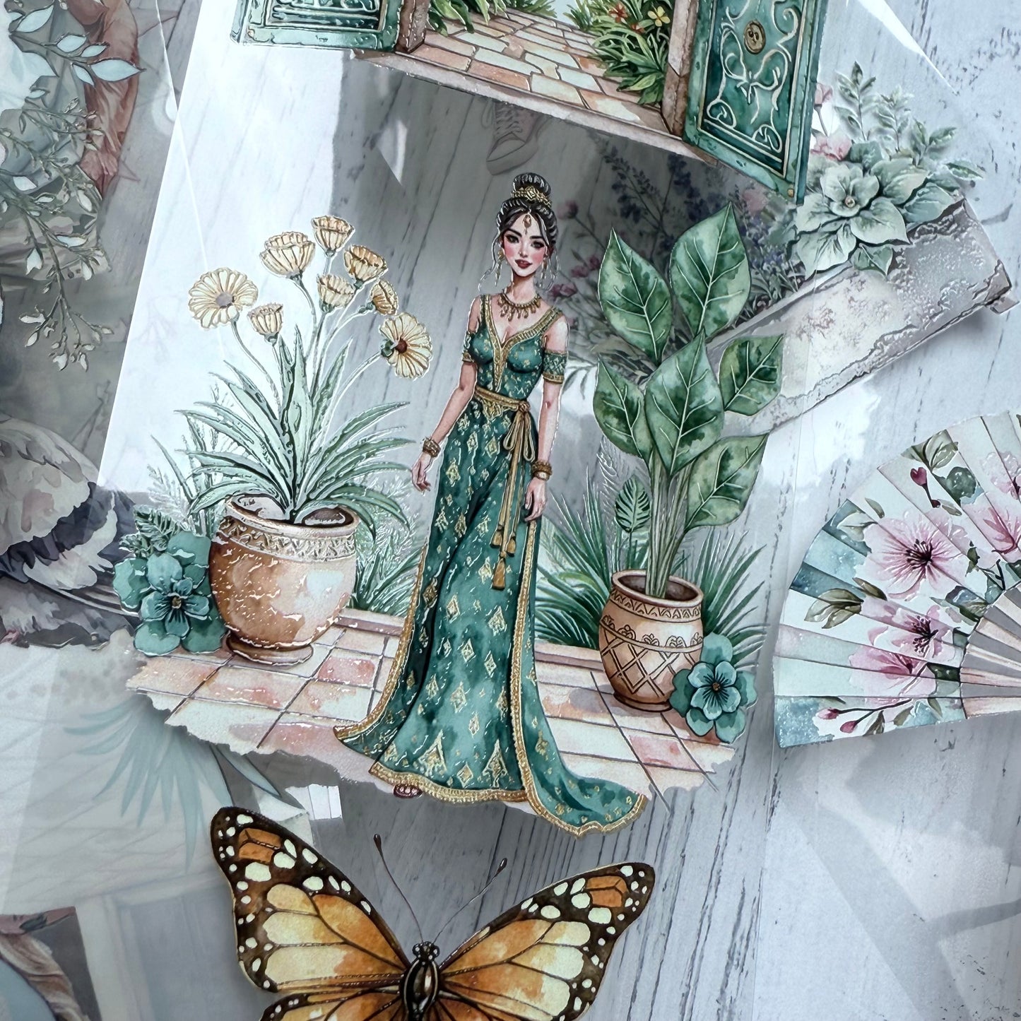 PET 3D raised Moroccan Garden and Summer City tape,one roll fashion, junk journal, scrapbooking,bullet journal, card making.