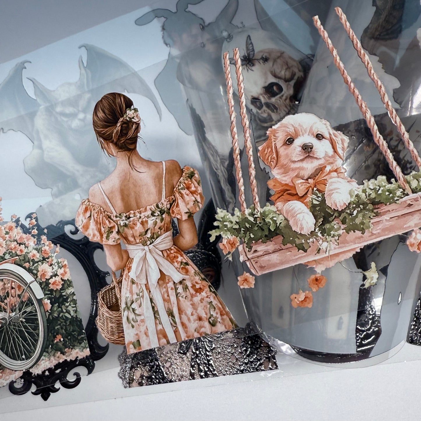 PET 3D raised Peachy Spring and Onyx Nocturne Easter tape,one roll fashion, junk journal, scrapbooking,bullet journal, card making.