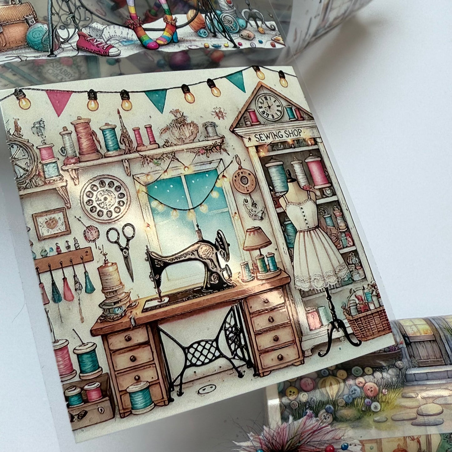 PET 3D raised Quirky Artist and Sewing tape,one roll fashion, junk journal, scrapbooking,bullet journal, card making.