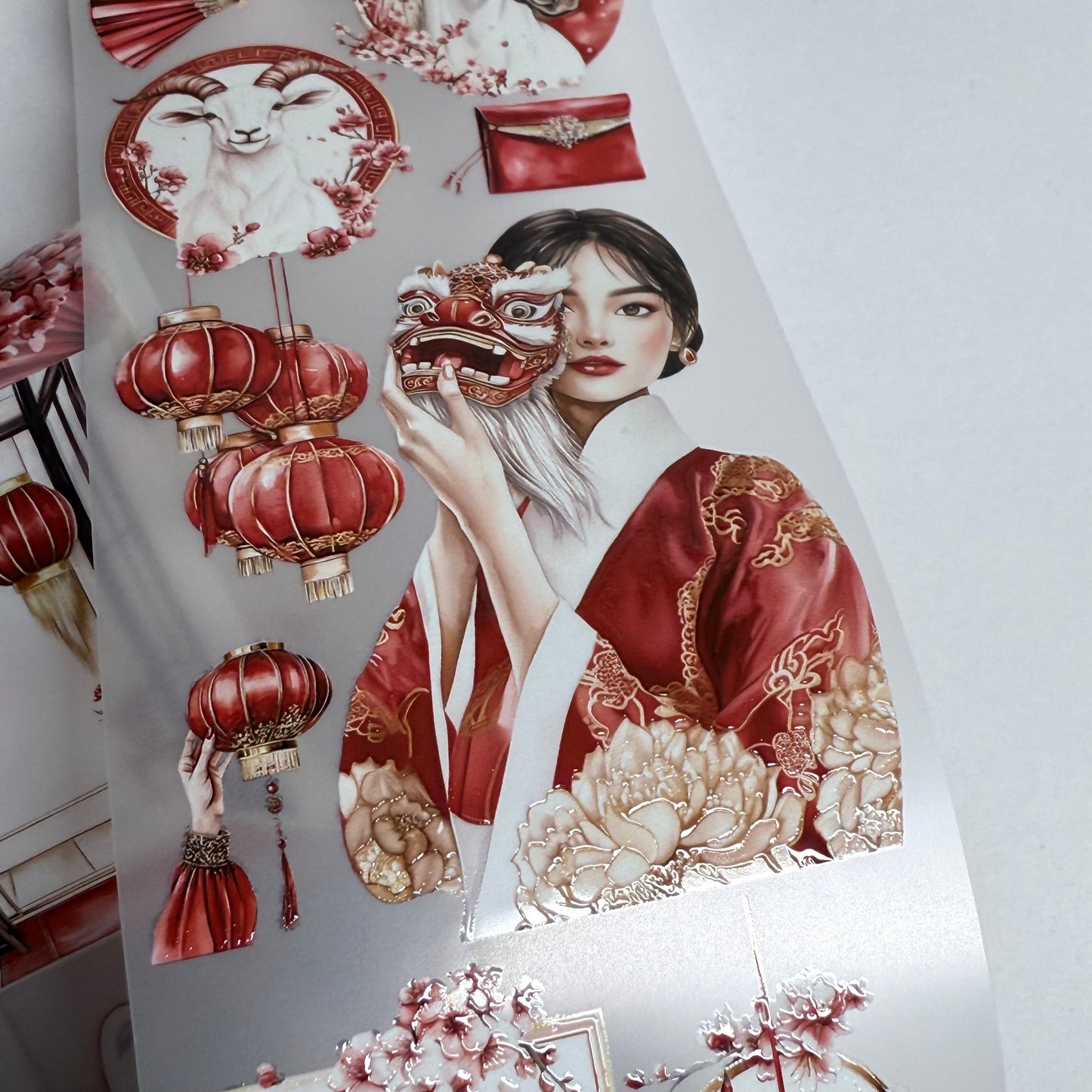 PET 3D raised Lunar New Year and sweetheart blooming love tape,one roll fashion, junk journal, scrapbooking,bullet journal, card making.