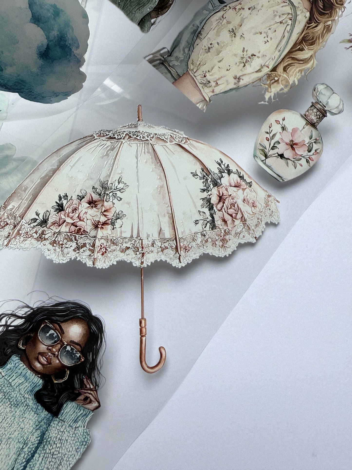 PET 3D raised Vintage Paris dreams and Rainy spring tape,one roll fashion, junk journal, scrapbooking,bullet journal, card making.