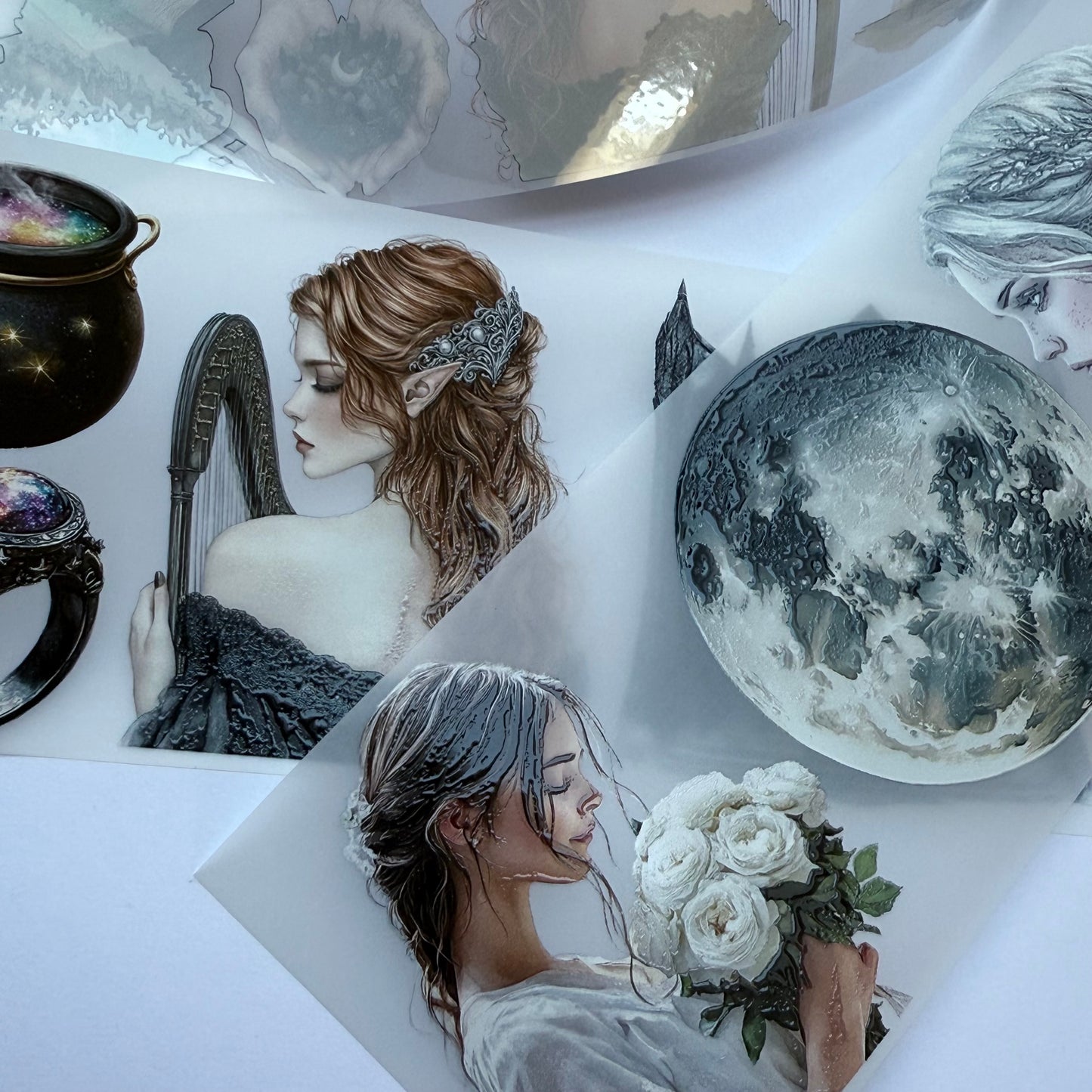 PET 3D raised Lunar Whisper and Night fae tape,one roll fashion, junk journal, scrapbooking,bullet journal, card making.