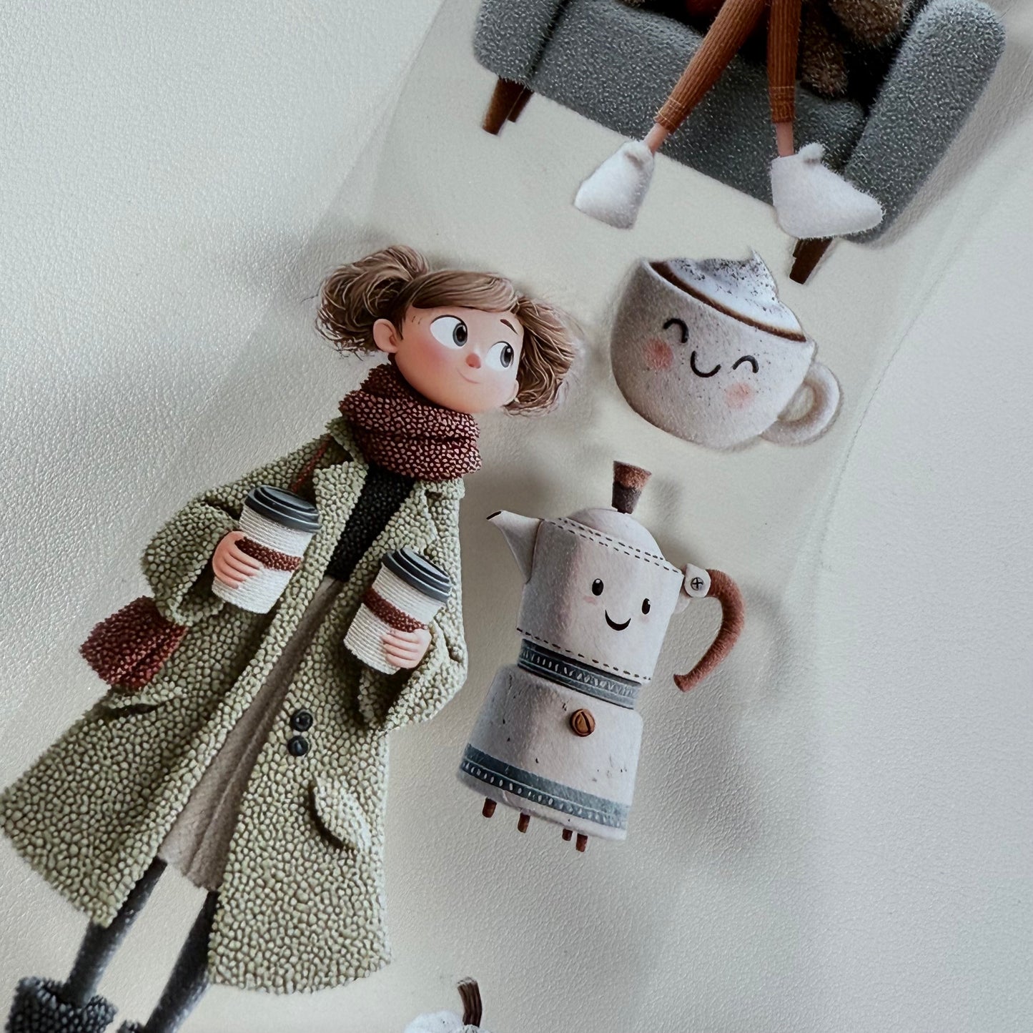 PET 3D raised Cozy Winter and Whimsical Fluffy Coffee tape,one roll fashion, junk journal, scrapbooking,bullet journal, card making.