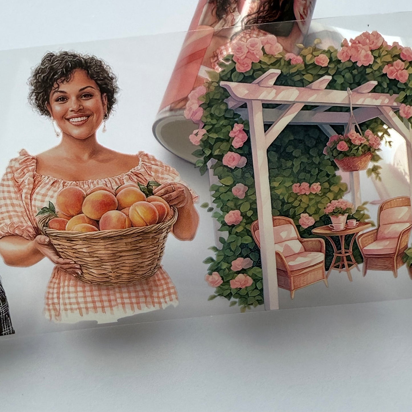 PET 3D raised Noir Coquette and Cozy peachy days tape,one roll fashion, junk journal, scrapbooking,bullet journal, card making.