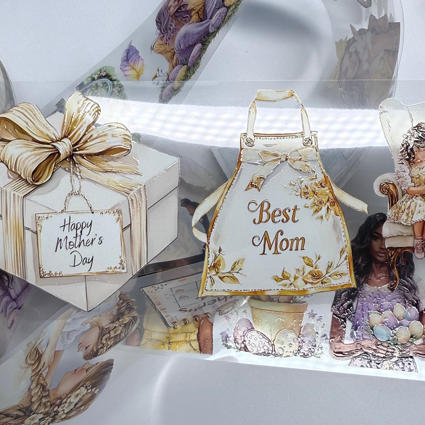 PET 3D raised Mothersday and Easter time tape,one roll fashion, junk journal, scrapbooking,bullet journal, card making.