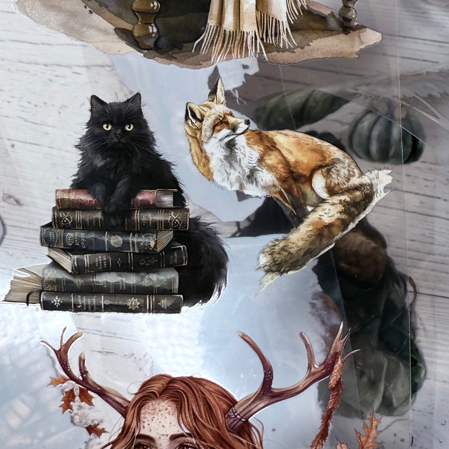 PET 3D raised Cozy Autumn Witch and Greenwell Manor tape,one roll fashion, junk journal, scrapbooking,bullet journal, card making.