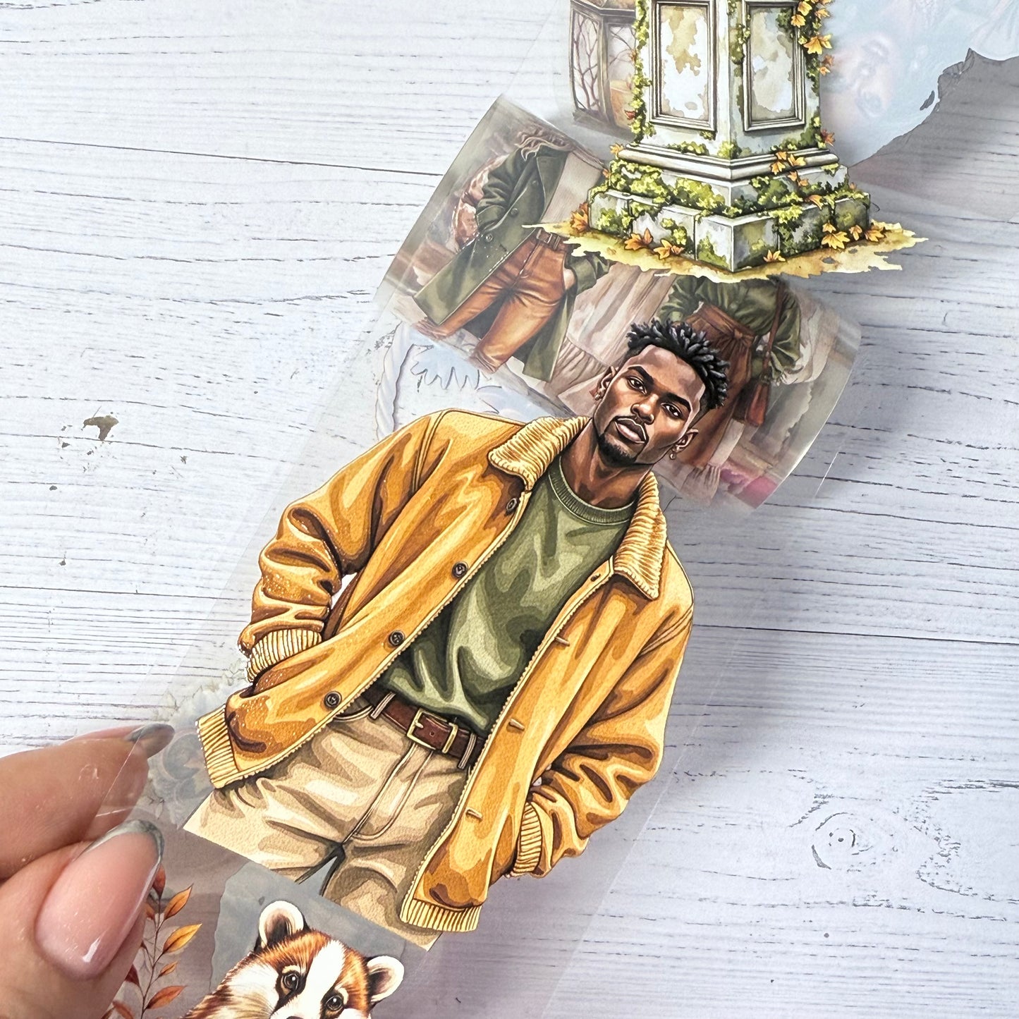 PET 3D raised Coffee lover and Mossy autumn tape,one roll fashion, junk journal, scrapbooking,bullet journal, card making.