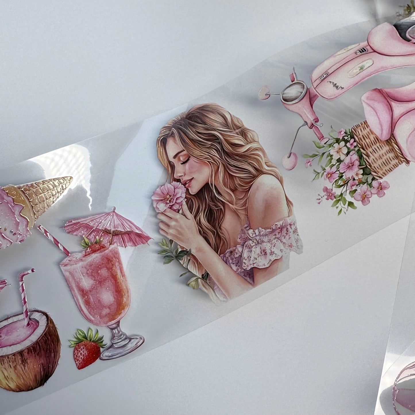 PET 3D raised Boho and Cute Pink Summer tape,one roll fashion, junk journal, scrapbooking,bullet journal, card making.