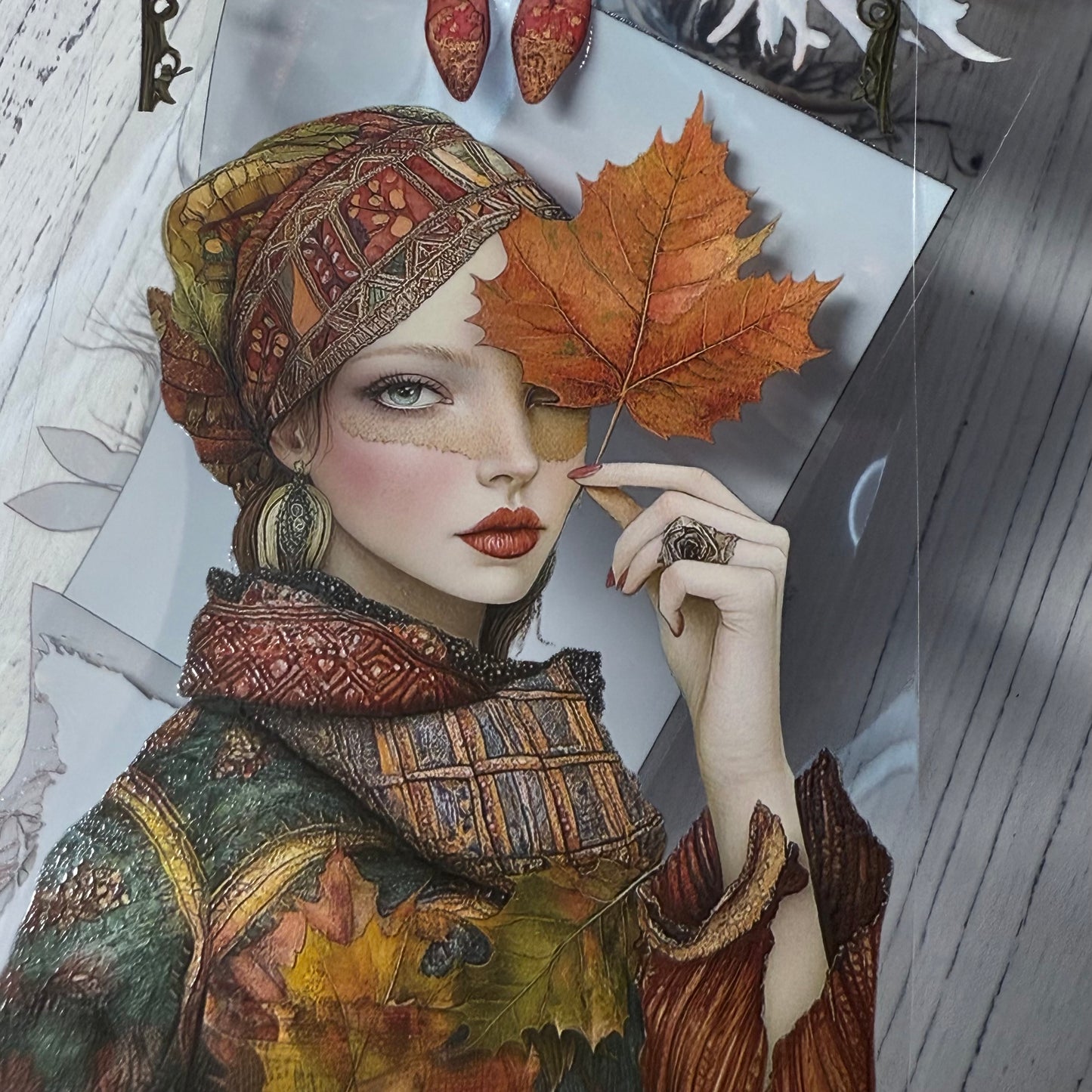 PET 3D raised Autumn Girl and Shaman2 tape,one roll fashion, junk journal, scrapbooking,bullet journal, card making.