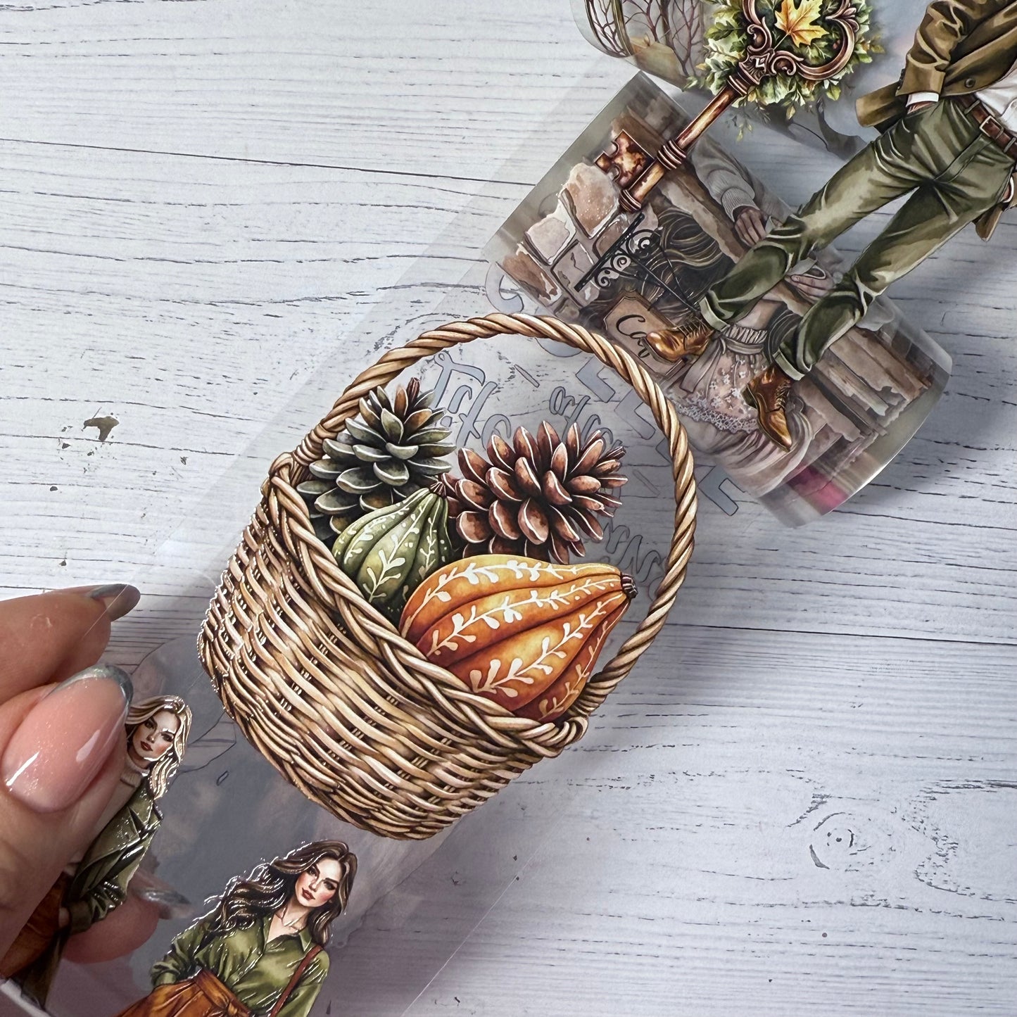 PET 3D raised Coffee lover and Mossy autumn tape,one roll fashion, junk journal, scrapbooking,bullet journal, card making.