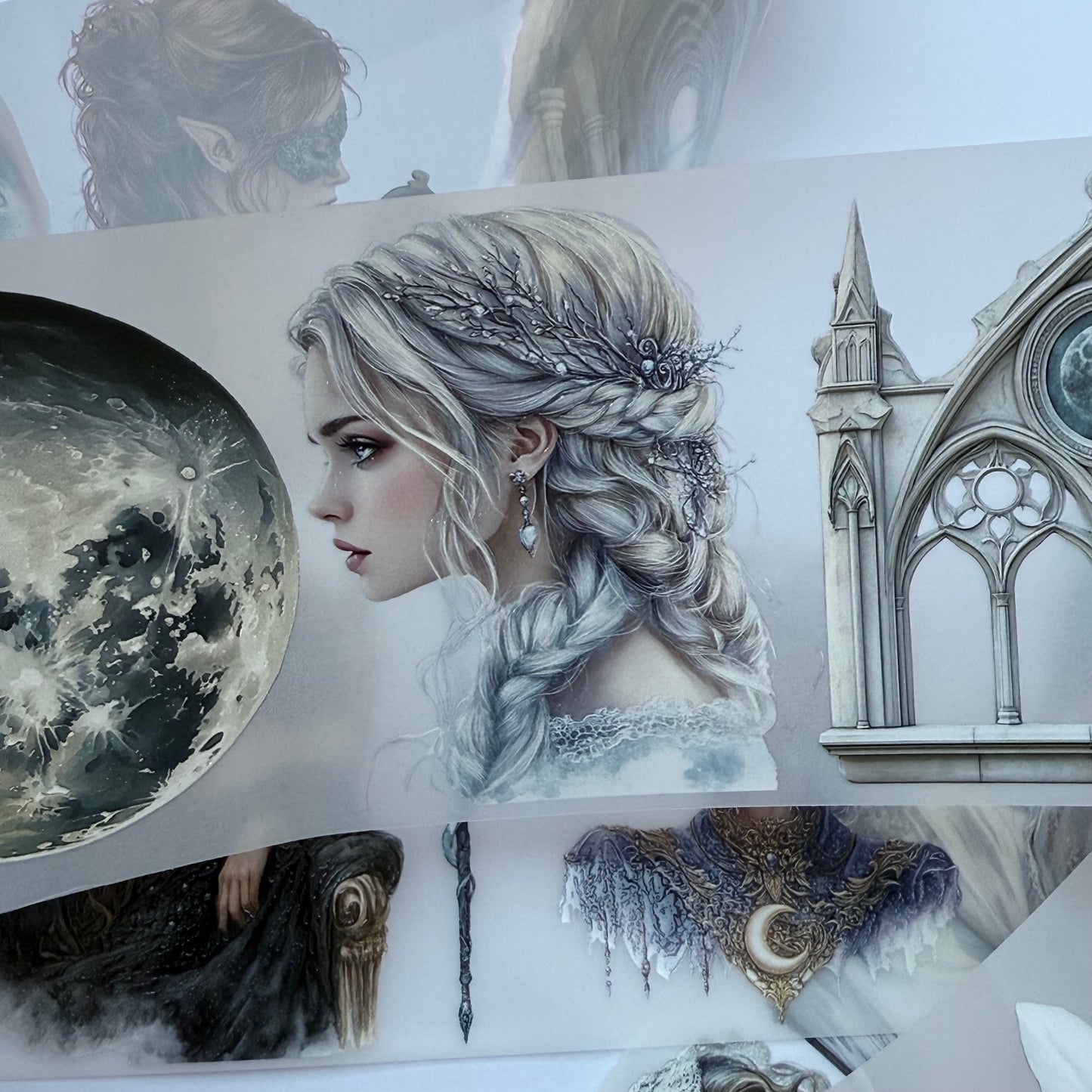 PET 3D raised Lunar Whisper and Night fae tape,one roll fashion, junk journal, scrapbooking,bullet journal, card making.