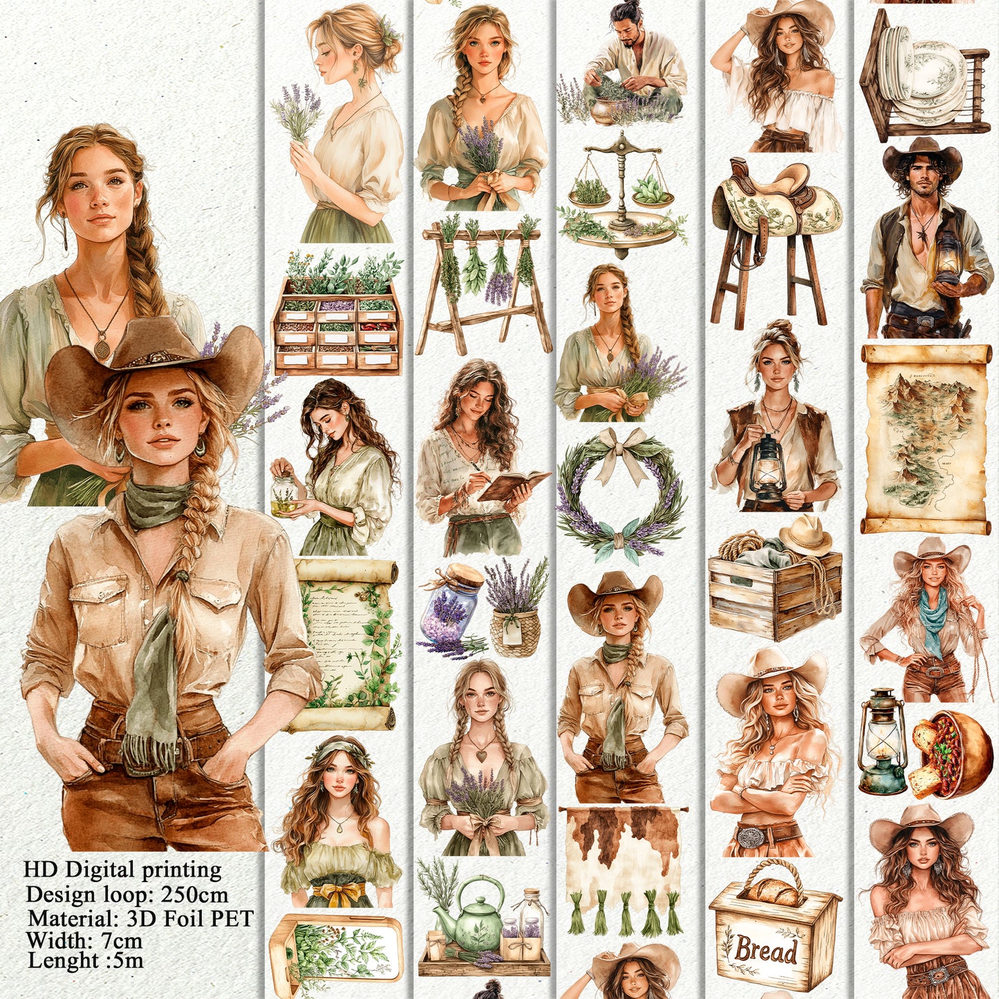 Herbal Wellness and Western Cottage PET 3D raised tape