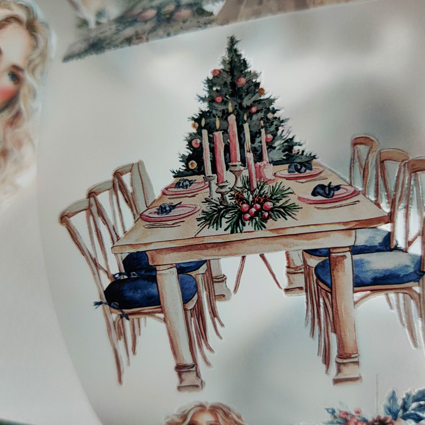 PET 3D raised tape blush and nordic winter Christmas day tape,one roll vintage fashion, junk journal, scrapbooking,bullet journal, card making.