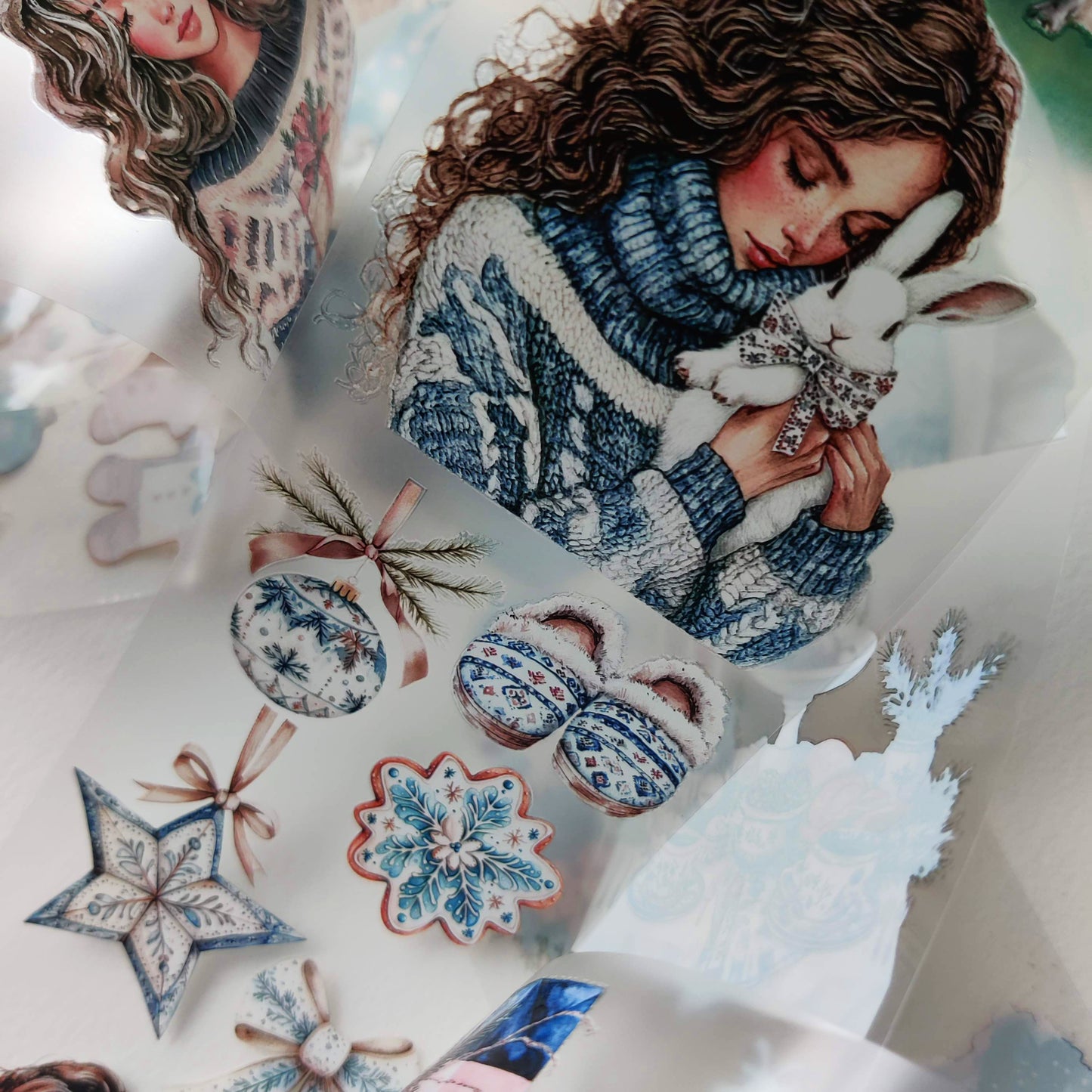 PET 3D raised tape blush and nordic winter Christmas day tape,one roll vintage fashion, junk journal, scrapbooking,bullet journal, card making.
