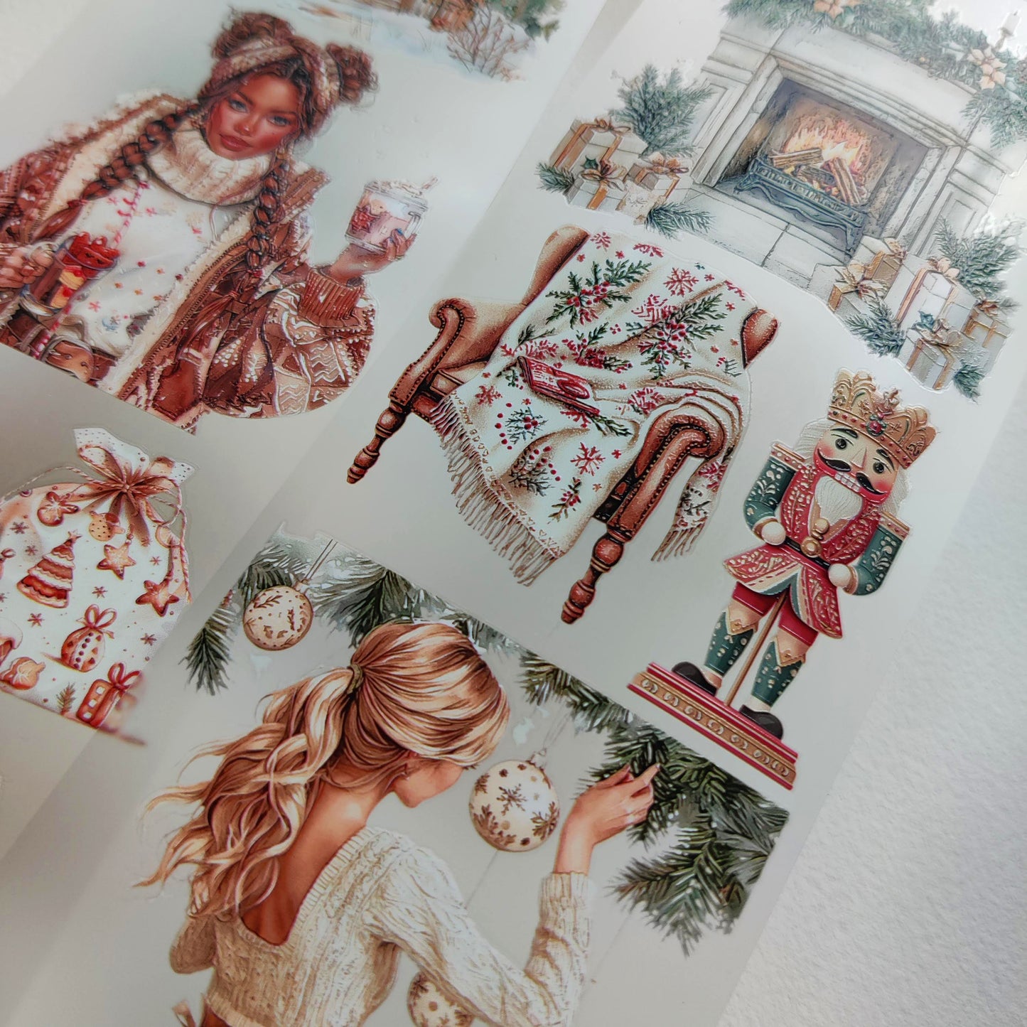 PET 3D raised tape boho and gingerbread Christmas day tape,one roll vintage fashion, junk journal, scrapbooking,bullet journal, card making.