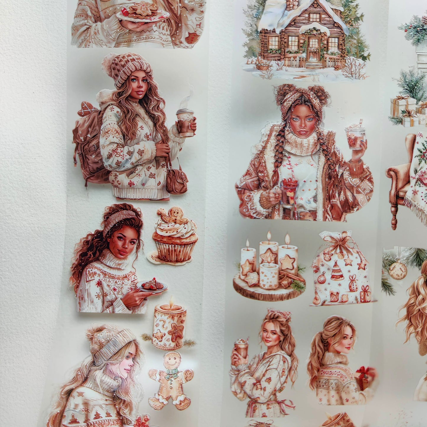 PET 3D raised tape boho and gingerbread Christmas day tape,one roll vintage fashion, junk journal, scrapbooking,bullet journal, card making.