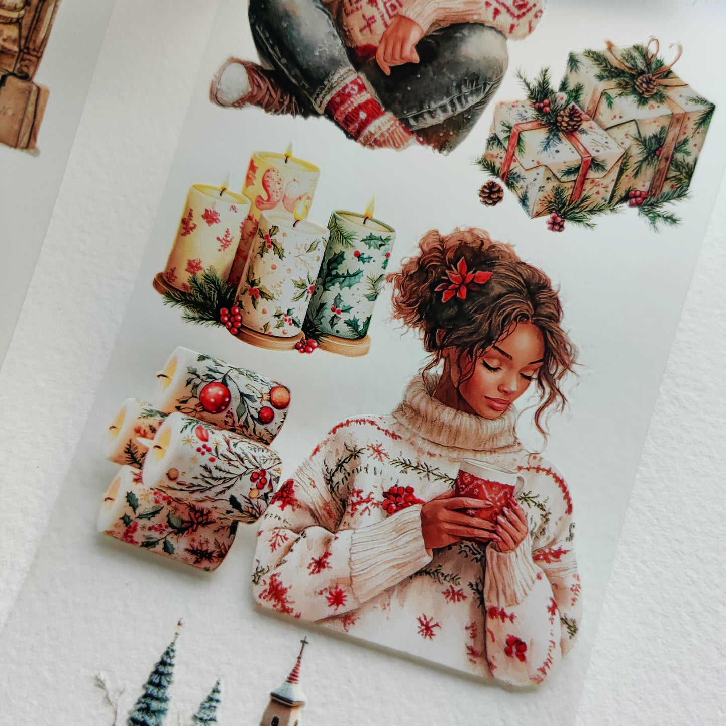 PET 3D raised tape boho and gingerbread Christmas day tape,one roll vintage fashion, junk journal, scrapbooking,bullet journal, card making.