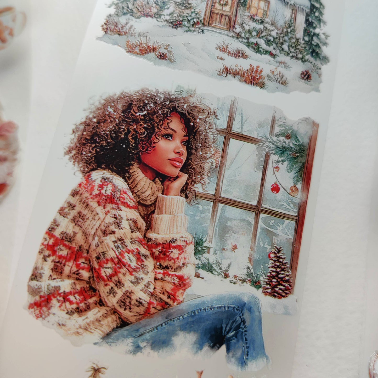 PET 3D raised tape boho and gingerbread Christmas day tape,one roll vintage fashion, junk journal, scrapbooking,bullet journal, card making.