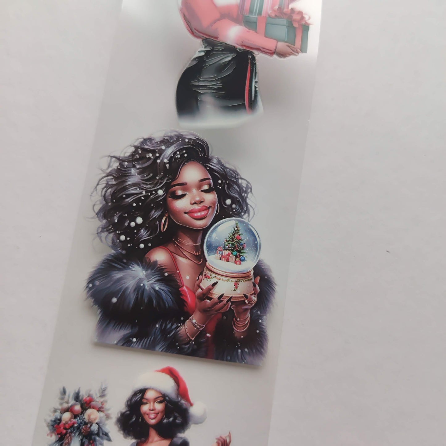 PET 3D raised tape Christmas girls with gifts tape,one roll vintage fashion, junk journal, scrapbooking,bullet journal, card making.