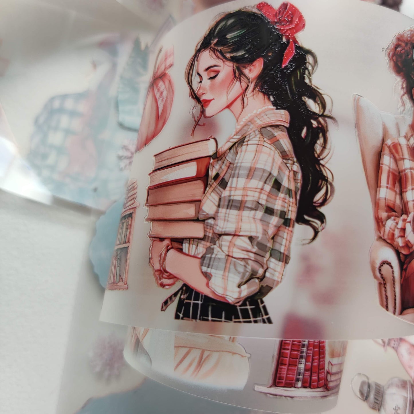 PET 3D raised tape book addicted and romantic winter tape,one roll fashion, junk journal, scrapbooking,bullet journal, card making.