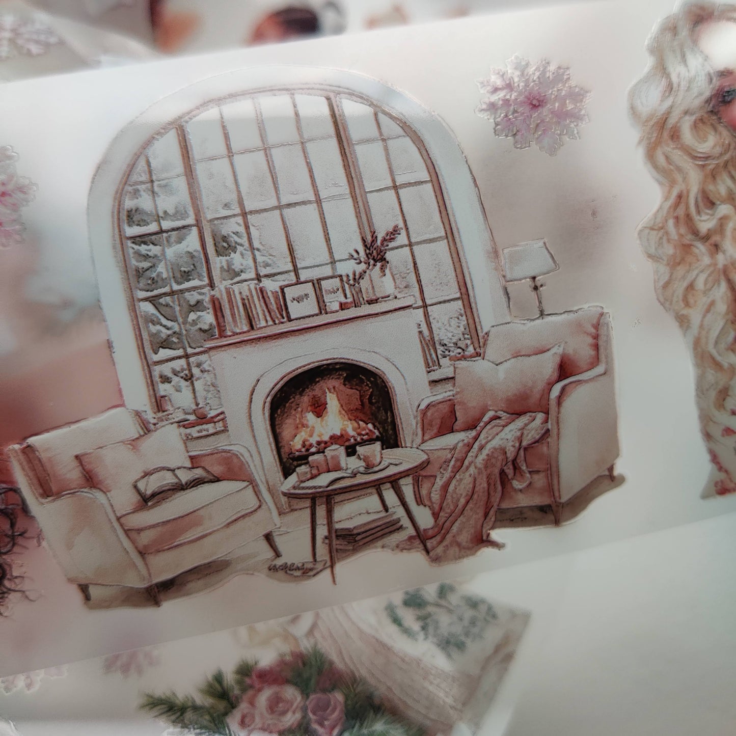 PET 3D raised tape book addicted and romantic winter tape,one roll fashion, junk journal, scrapbooking,bullet journal, card making.