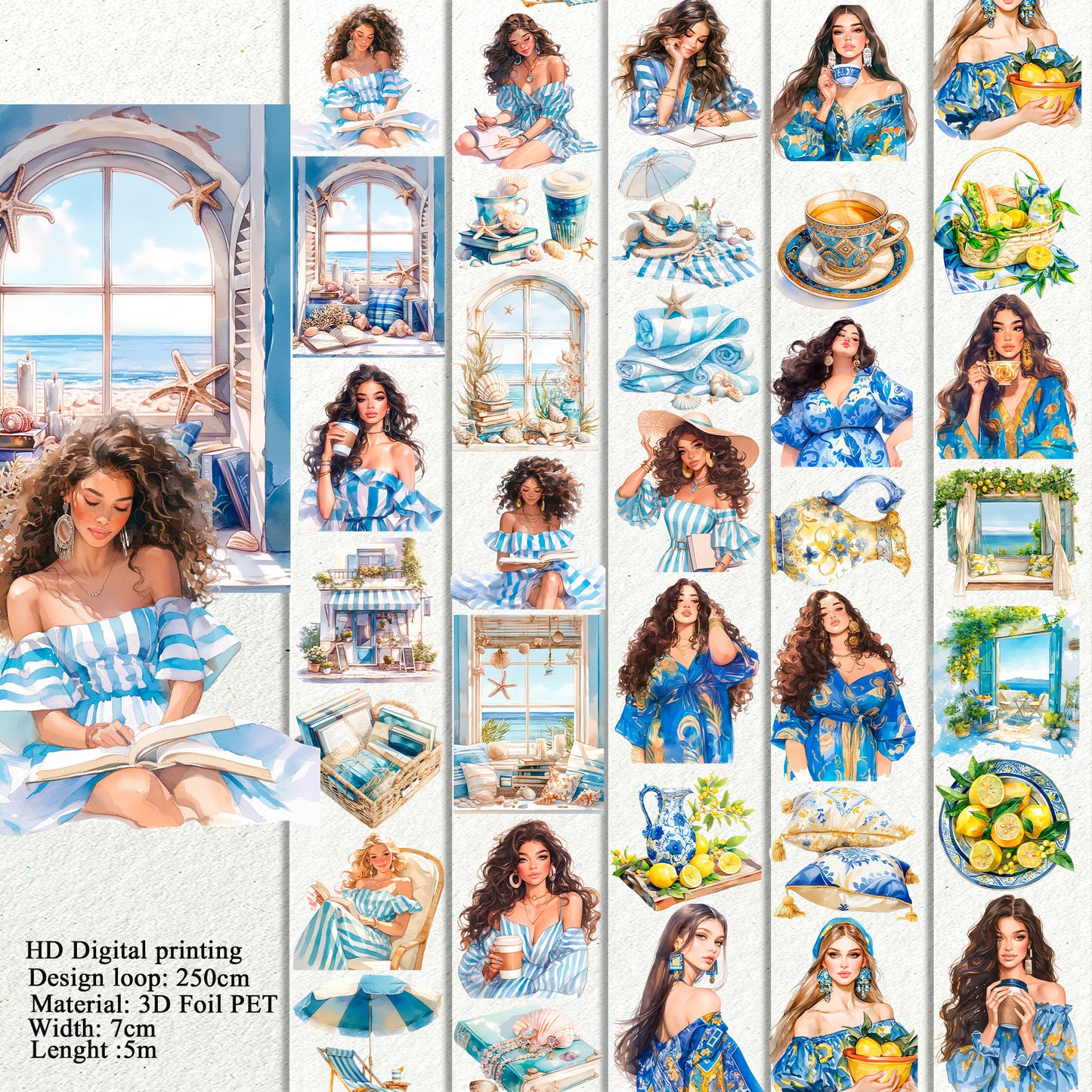 Miss Marine and Blue Amalfi Planner PET 3D raised tape