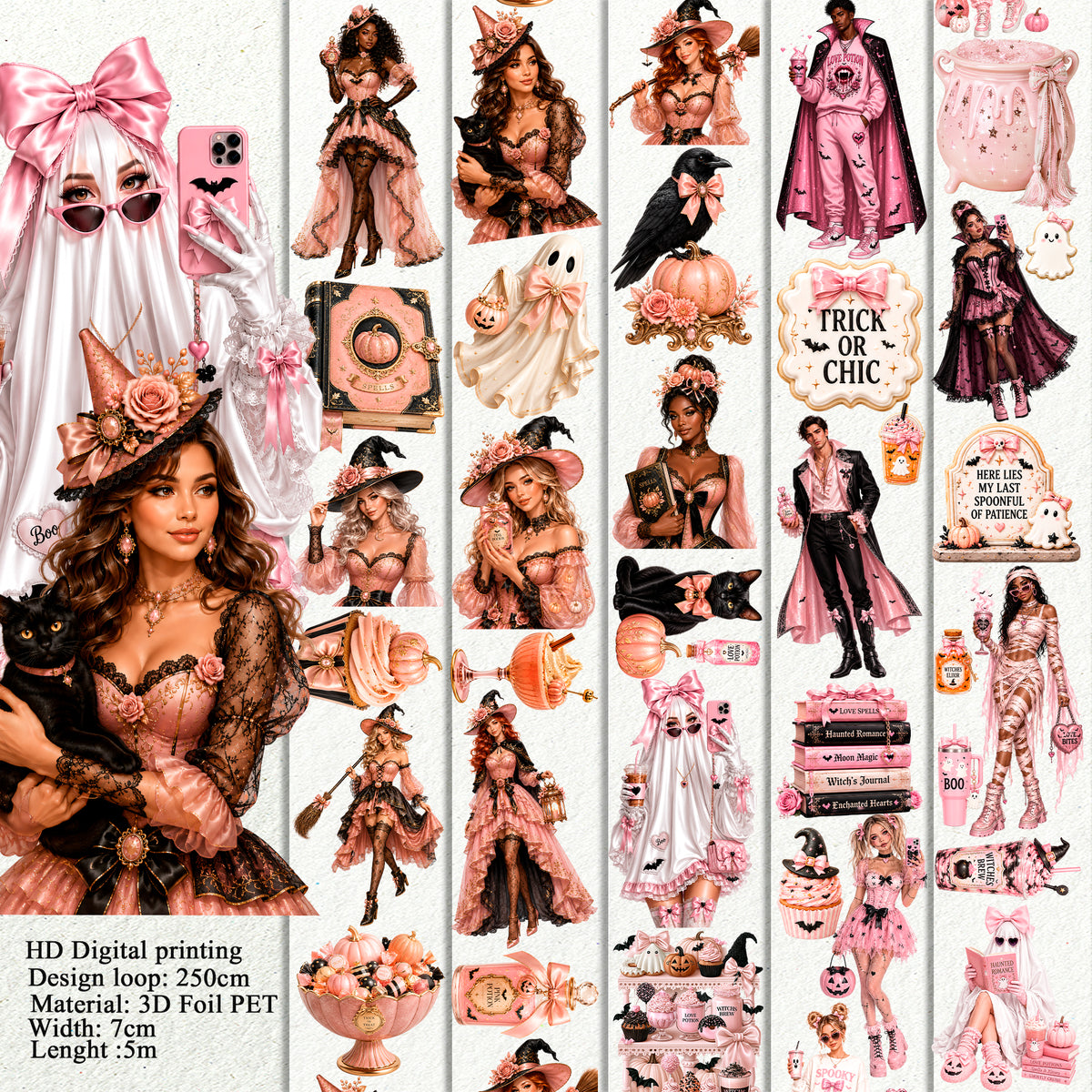 Pink Halloween and Pretty Spooky PET 3D raised tape