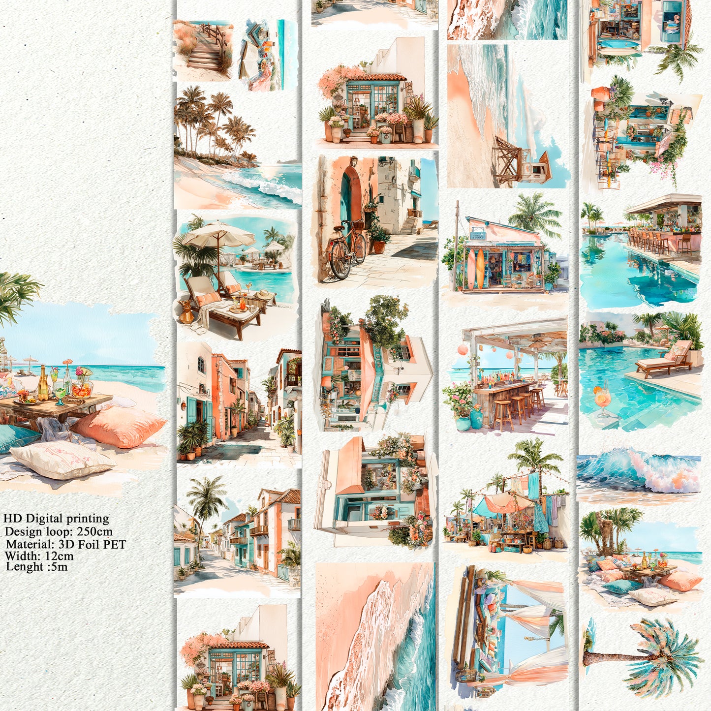 PET 3D raised Seaside Landscape tape