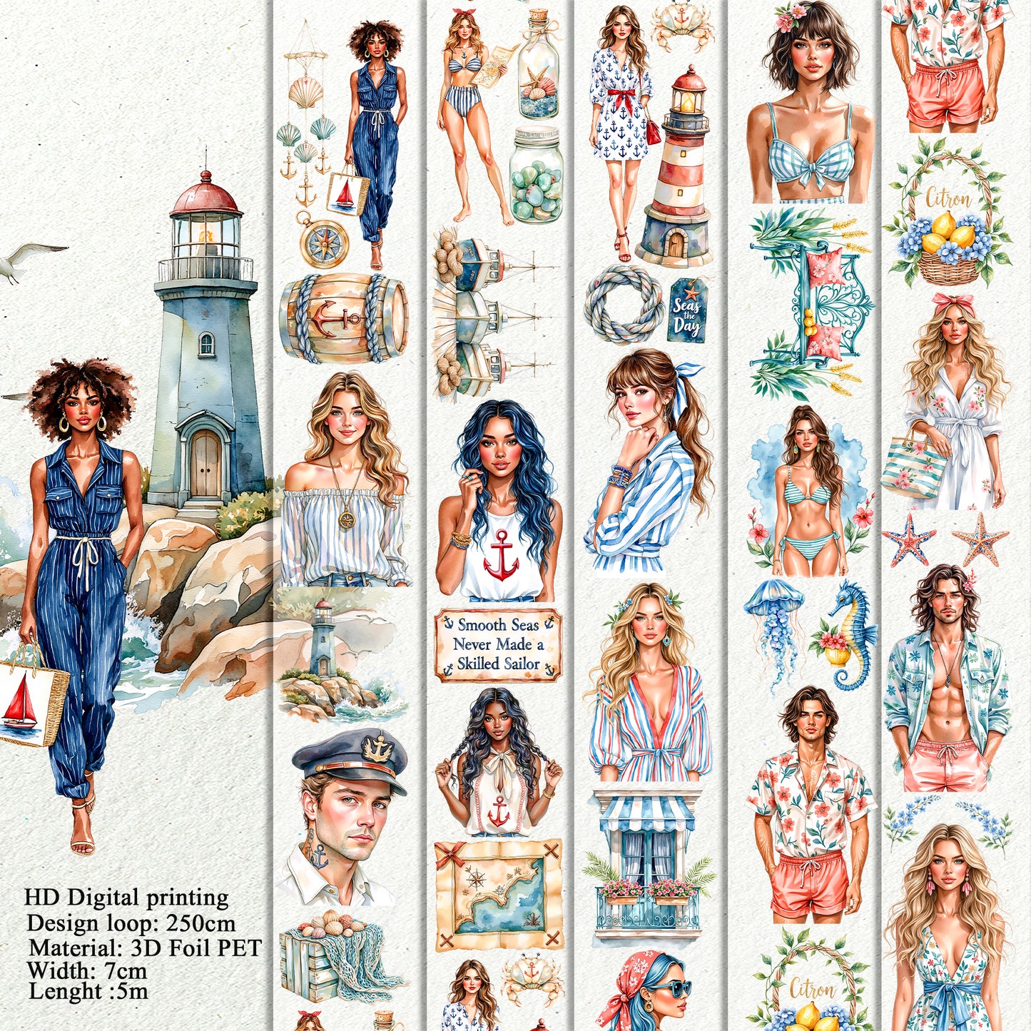 Summer Anchor and Azur Bloom PET 3D raised tape