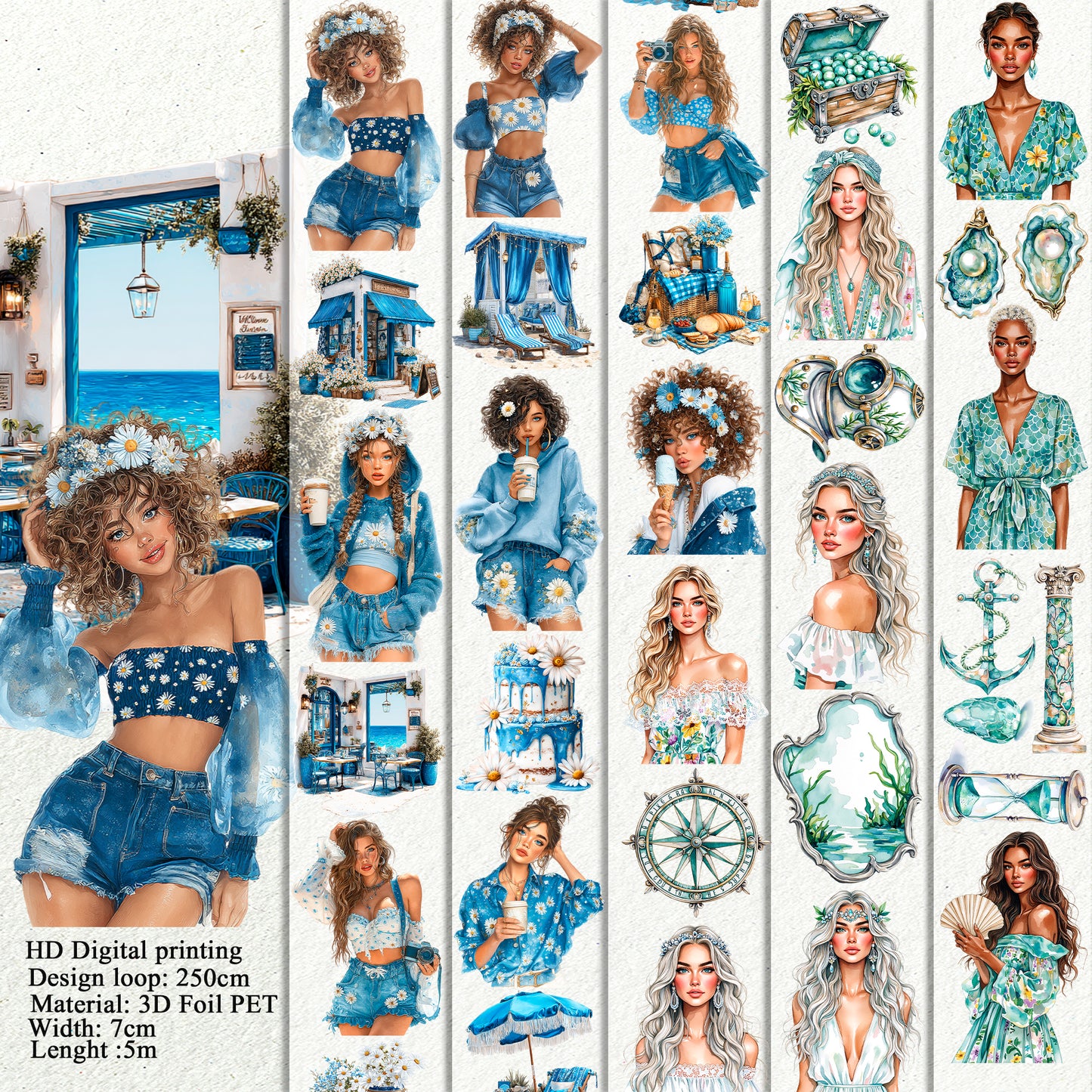 Summer Daisy and Aquamarine Dreams PET 3D raised tape