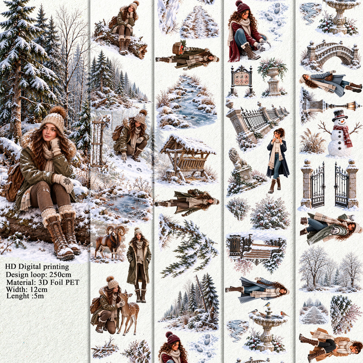 Winter in Forest and Winter in Park Landscape PET 3D raised tape.