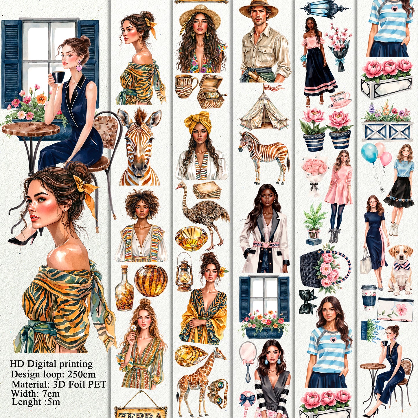 Zebra Amber Dusk and City Bloom Weekend PET 3D raised tape