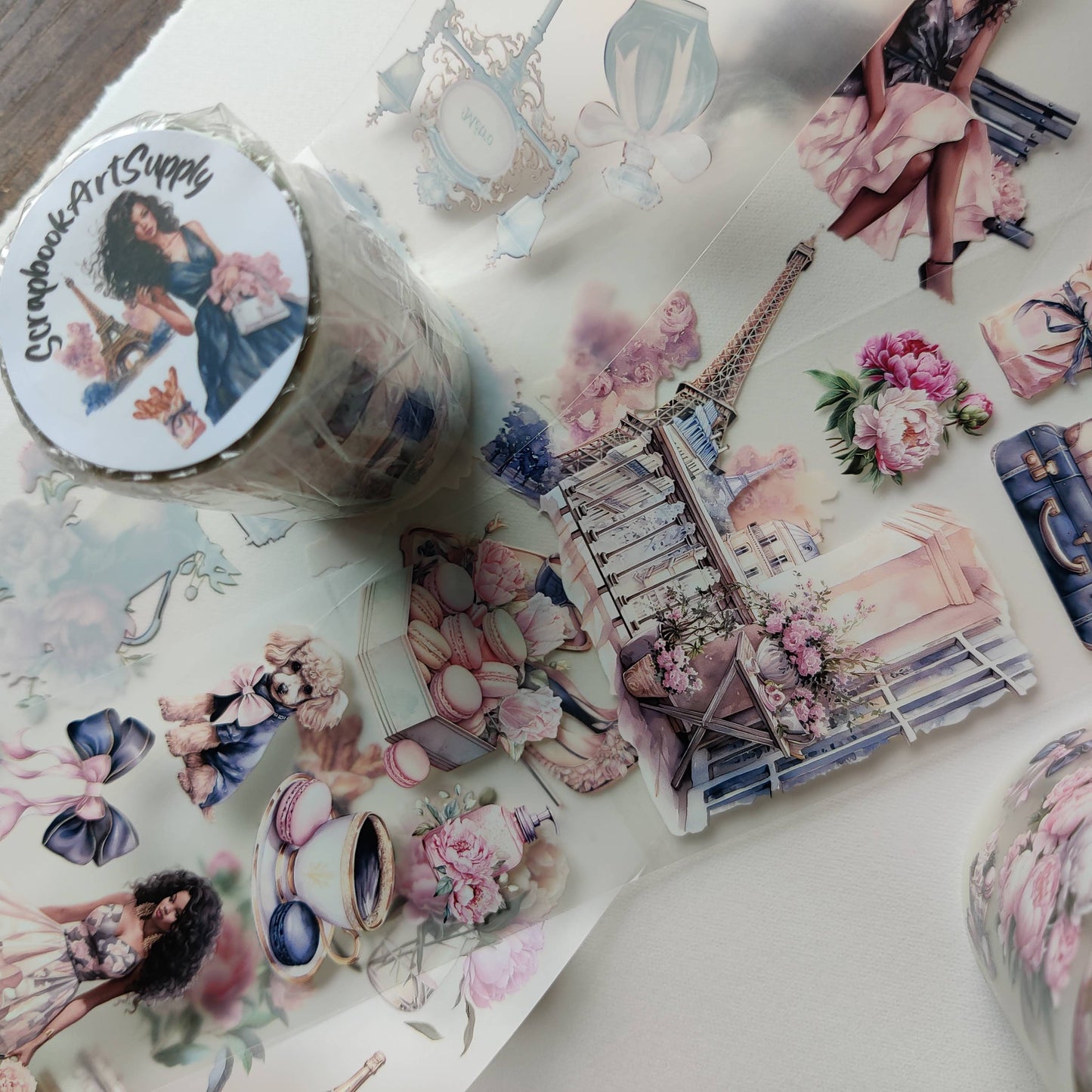 PET tape romantic fashion washi tape,one roll vintage fashion, junk journal, scrapbooking,bullet journal, planners,card making,paper crafts