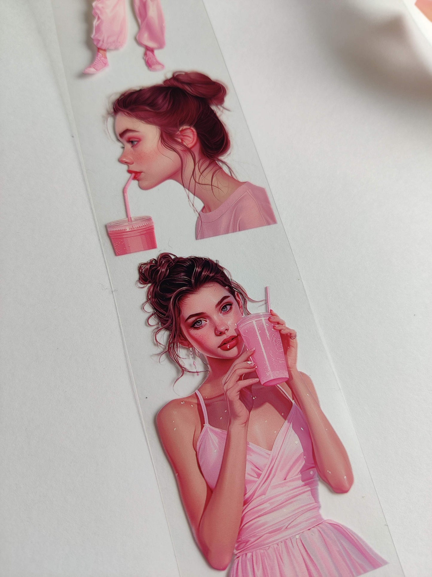 PET 3D rased tape the pink lover girls roll tape, fashion journal one roll , junk journal, scrapbooking, planners, card making,paper crafts.