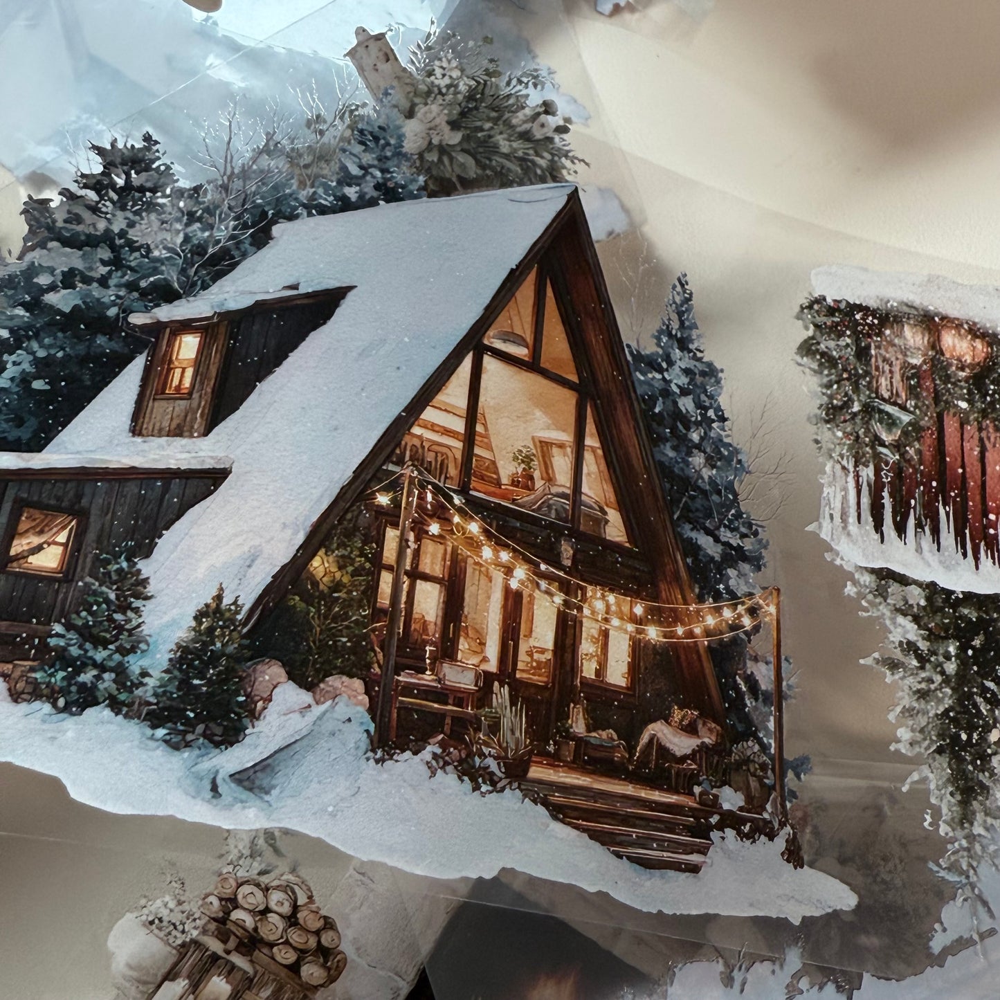 PET 3D raised Winter Landscape3 tape,one roll fashion, junk journal, scrapbooking,bullet journal, card making.