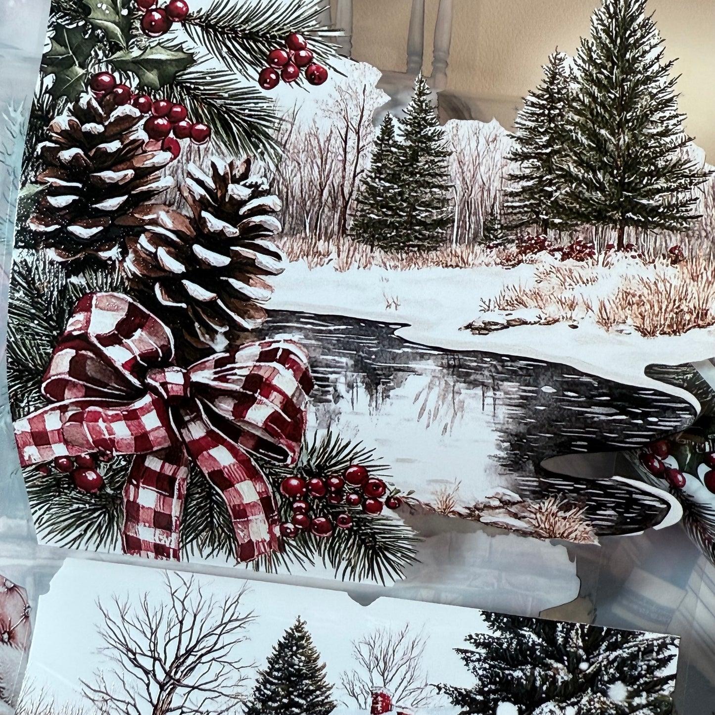 PET 3D raised Winter Landscape tape,one roll fashion, junk journal, scrapbooking,bullet journal, card making.