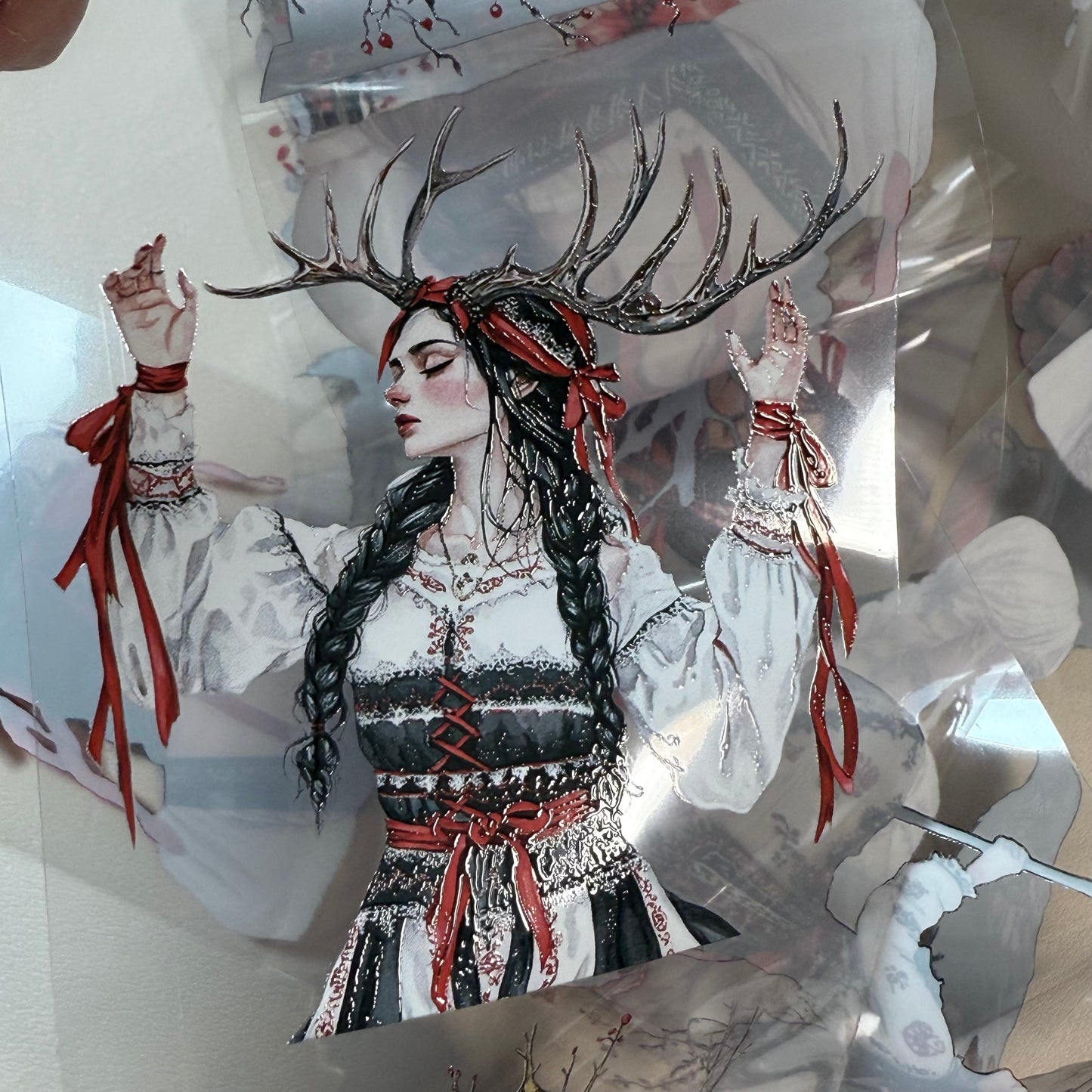 PET 3D raised Slavic Witch and Beltane day tape,one roll fashion, junk journal, scrapbooking,bullet journal, card making.