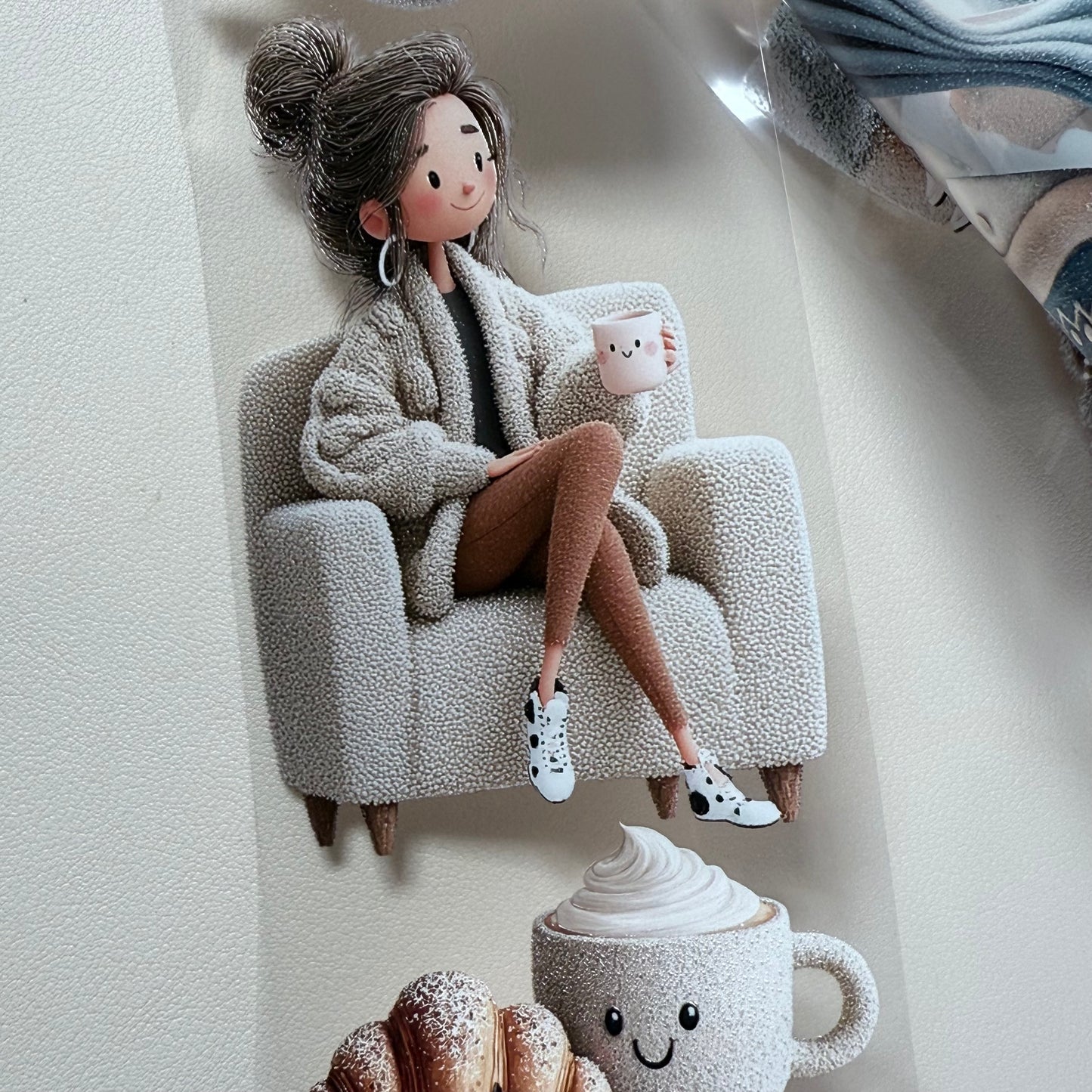 PET 3D raised Cozy Winter and Whimsical Fluffy Coffee tape,one roll fashion, junk journal, scrapbooking,bullet journal, card making.