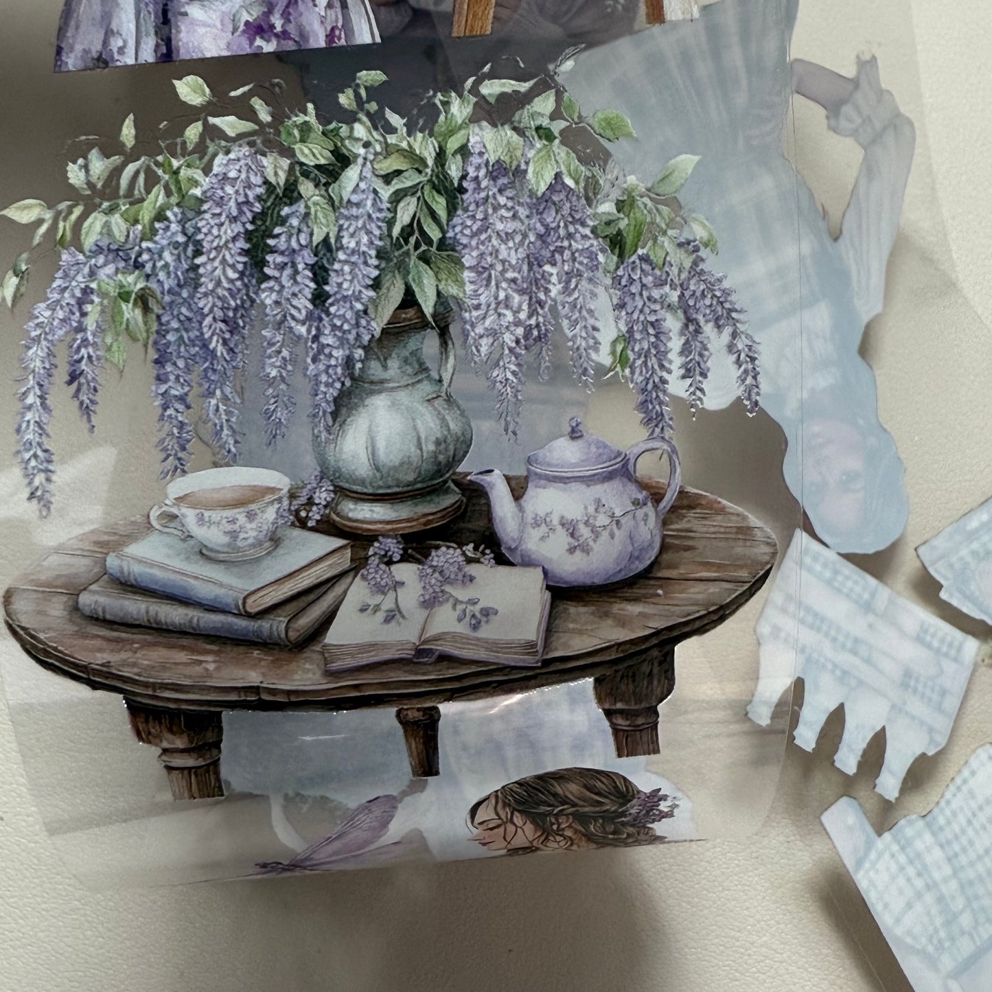 PET Wisteria garden and Spring countryside 3D raised tape,one roll fashion, junk journal, scrapbooking,bullet journal, card making.