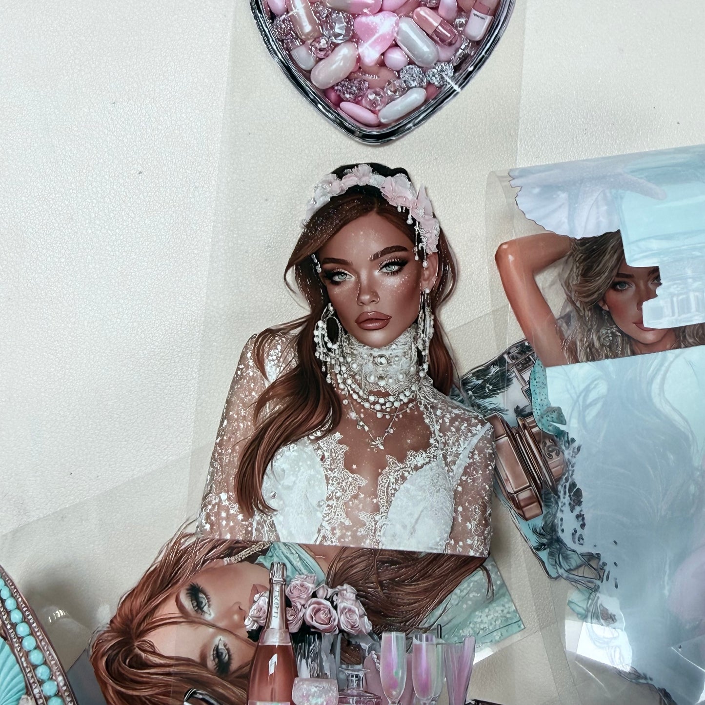 Holo coquette and Aqua PET 3D raised tape,one roll fashion, junk journal, scrapbooking,bullet journal, card making.