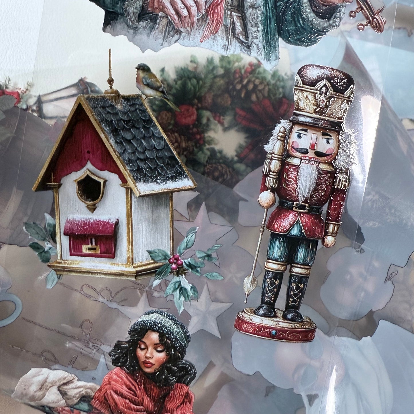 PET 3D raised Christmas Market and Frosted Winter tape,one roll fashion, junk journal, scrapbooking,bullet journal, card making.