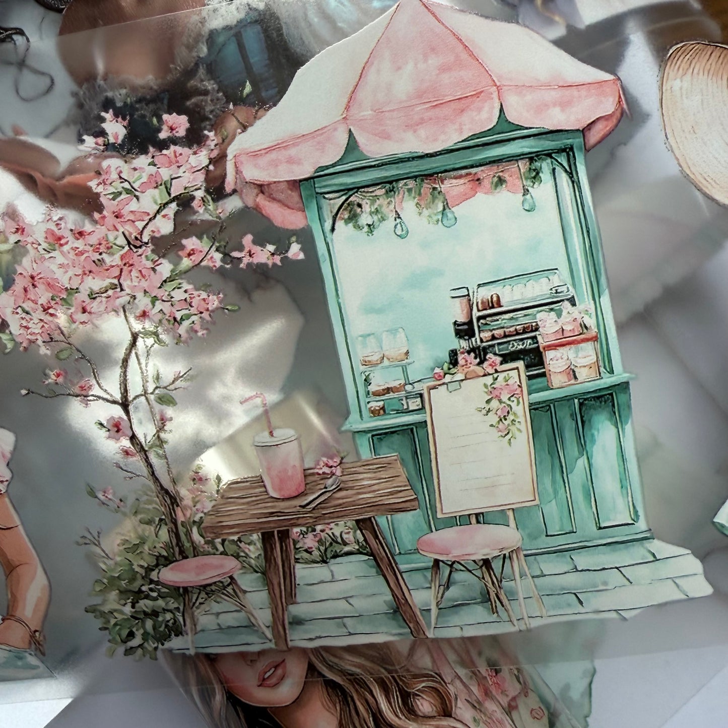PET 3D raised Alice in Wonderland and Blush mint tape,one roll fashion, junk journal, scrapbooking,bullet journal, card making.