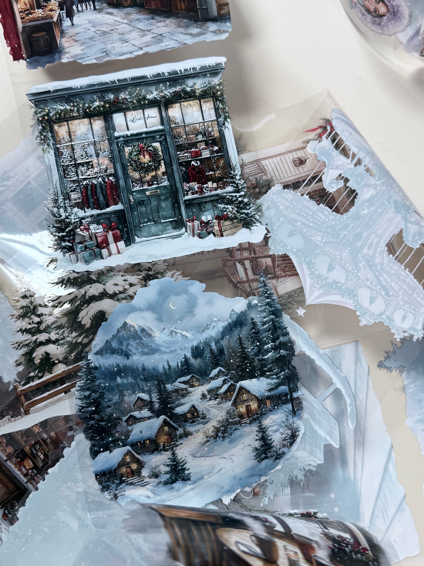 PET 3D raised Winter Landscape4 tape,one roll fashion, junk journal, scrapbooking,bullet journal, card making.