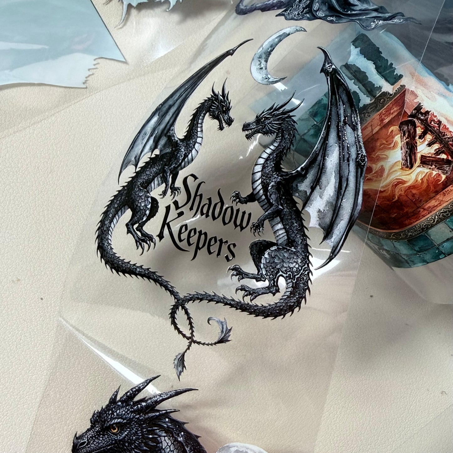 Runestone Winter Wyrms and Moonshadow Night Dragons PET 3D raised tape,one roll fashion, junk journal, scrapbooking,bullet journal, card making.