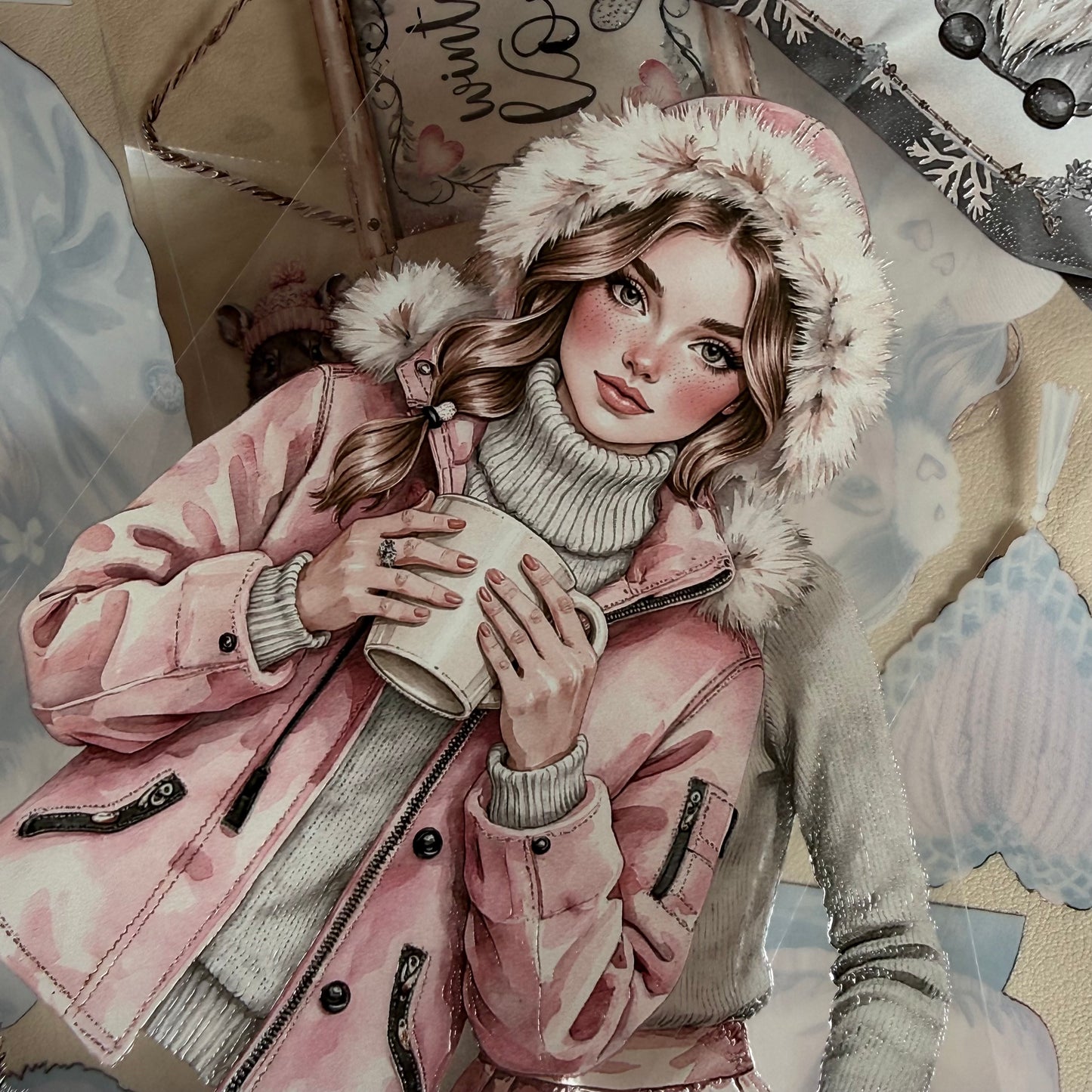 Winter Loving and  Rose Quartz Winter Witch PET 3D raised tape,one roll fashion, junk journal, scrapbooking,bullet journal, card making.