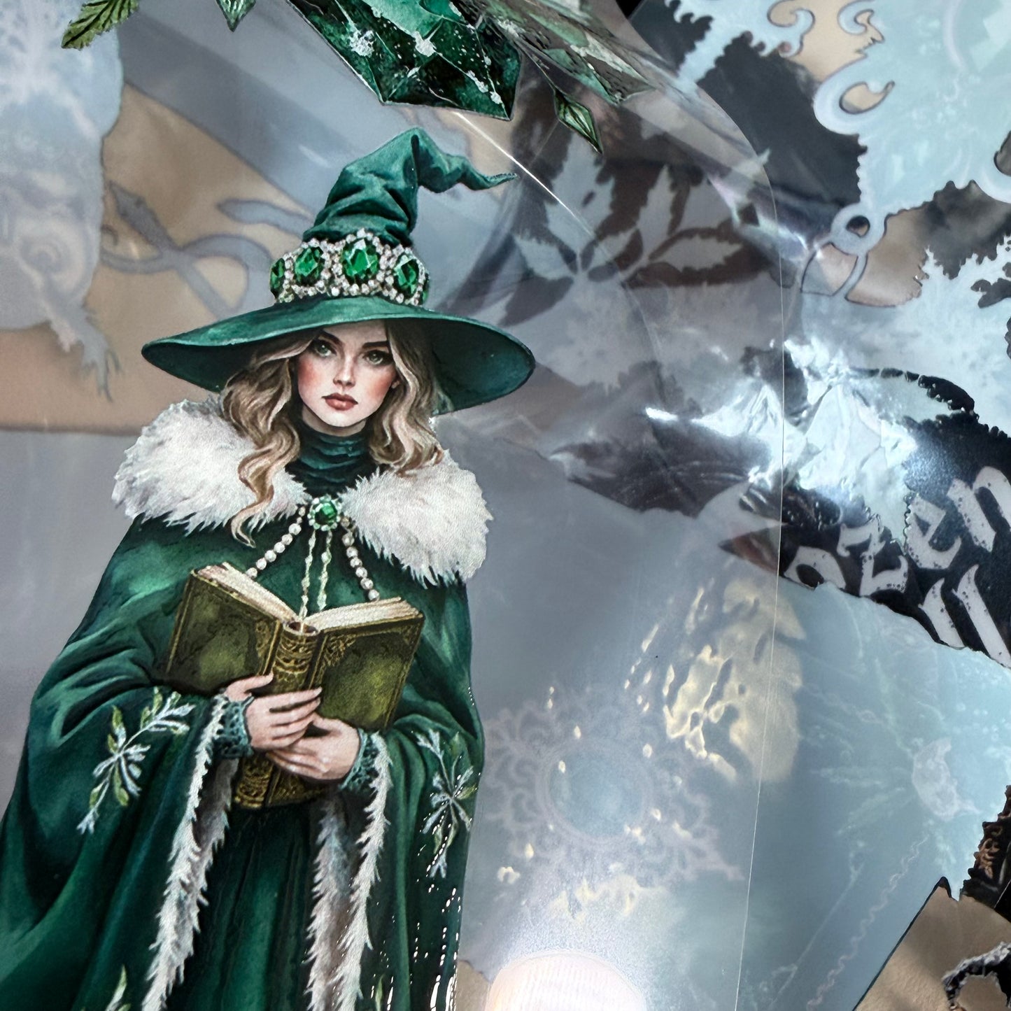 Emerald Winter Witch and Obsidian Winter Witch  PET 3D raised tape,one roll fashion, junk journal, scrapbooking,bullet journal, card making.