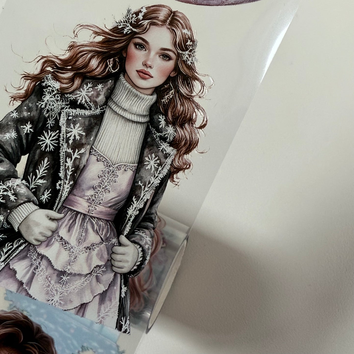 PET 3D raised Pink and teal Christmas and Frosted Fables tape,one roll fashion, junk journal, scrapbooking,bullet journal, card making.